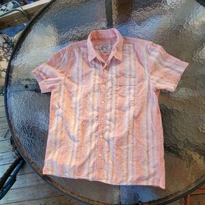 American Eagle Outfitters Melon and White Casual Button Down Shir Size L